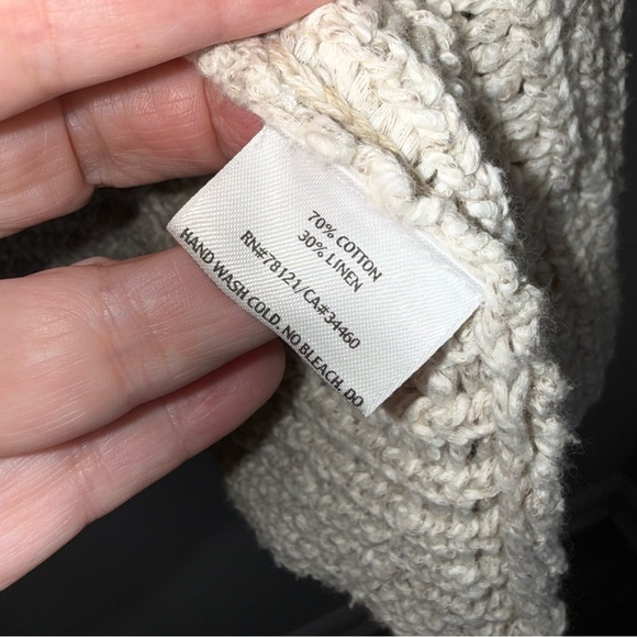Eileen Fisher Loose Knit Open Front Cardigan Sweater-Tan-Cotton Linen-XL - Picture 6 of 8